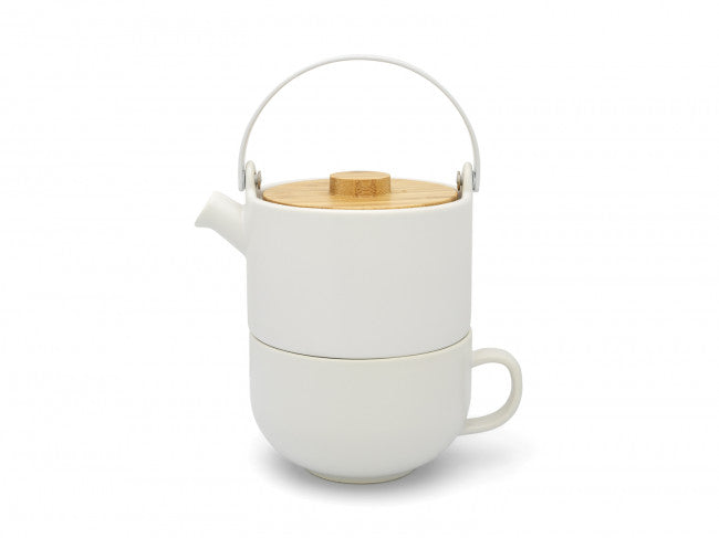 Tea for one Umea, white, with bamboo lid