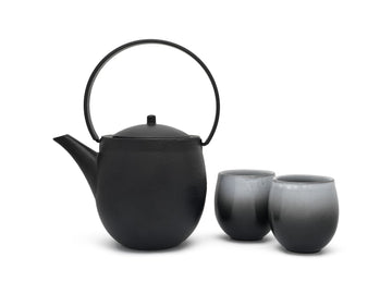 Giftset Sendai, cast iron, black, with 2 porcelain mugs