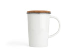 Load image into Gallery viewer, Tea mug 400ml, with stainless steel filter and bamboo lid, white
