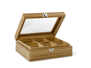 6 Compartment Tea Box with Window Bamboo