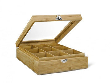 9 Compartment Tea Box with Window Bamboo