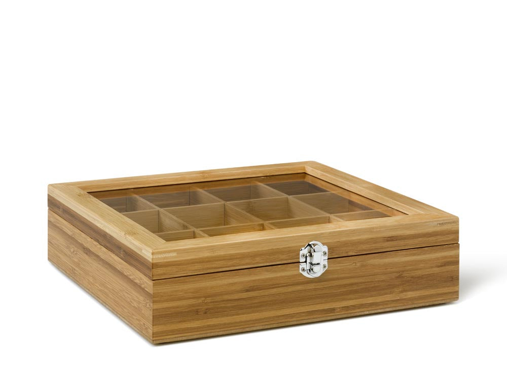 12 Compartment Tea Box with Window Bamboo